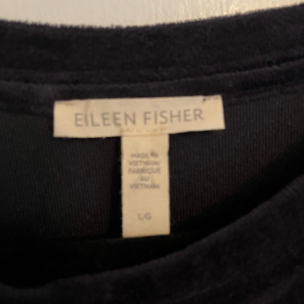Eileen Fisher Organic Cotton Velour Velvet Tunis Sweatshirt Sweater navy blue l - Picture 2 of 4